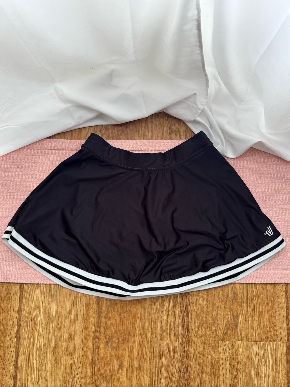 Varsity Black Mini Skirt with White Stripe Trim